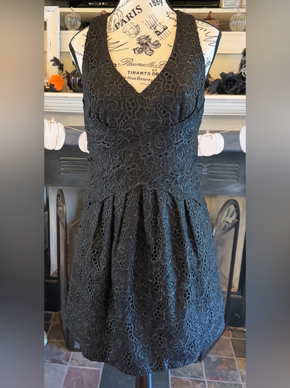 Anthropologie Leifsdottir Black Lace Dress Fit & Flare Whimsigoth Y2K LBD Sz 8